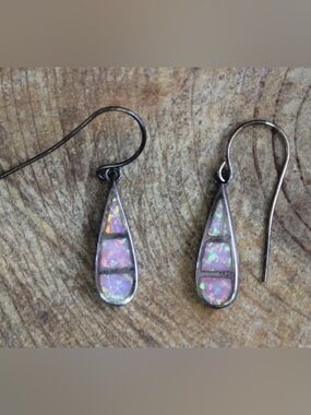 Sterling Teardrop Opal Inlay Earrings